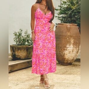 Cupshe Pink & Orange Floral Spaghetti-Strap Maxi Dress